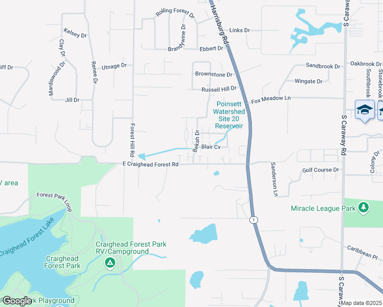map of restaurants, bars, coffee shops, grocery stores, and more near 19 Bekah Drive in Jonesboro