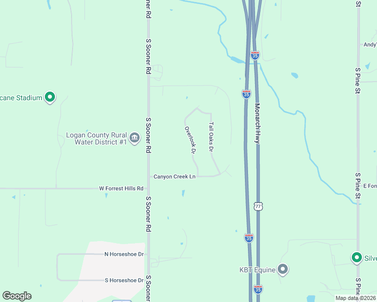 map of restaurants, bars, coffee shops, grocery stores, and more near 8951 Overlook Drive in Guthrie