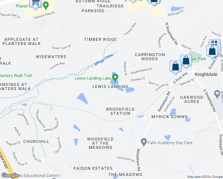 map of restaurants, bars, coffee shops, grocery stores, and more near 101 Tortola Place in Knightdale