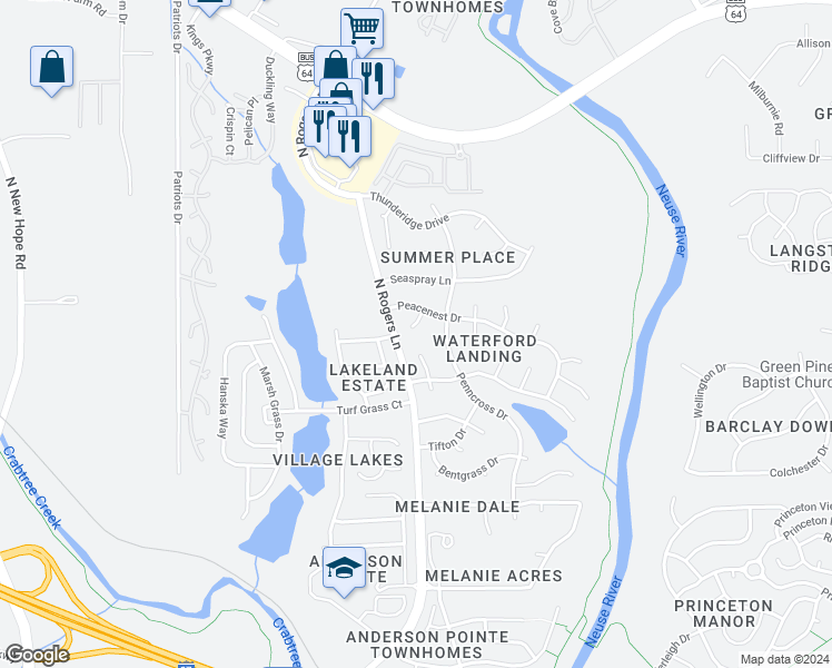 map of restaurants, bars, coffee shops, grocery stores, and more near 904 Reflection Court in Raleigh