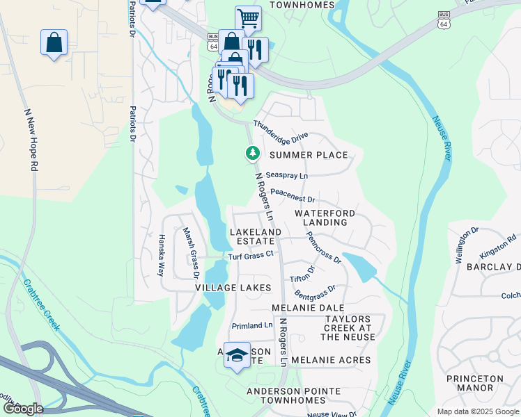 map of restaurants, bars, coffee shops, grocery stores, and more near 5237 Anchorage Way in Raleigh