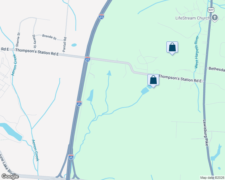 map of restaurants, bars, coffee shops, grocery stores, and more near 2829 Road East in Thompson's Station