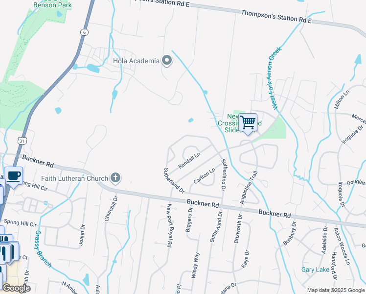 map of restaurants, bars, coffee shops, grocery stores, and more near 5013 Hancock Circle in Thompson's Station