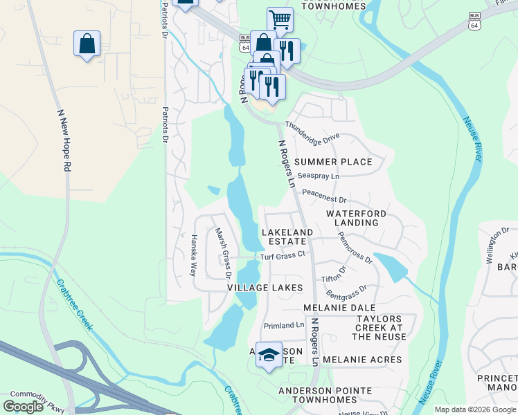 map of restaurants, bars, coffee shops, grocery stores, and more near 759 Longitude Way in Raleigh
