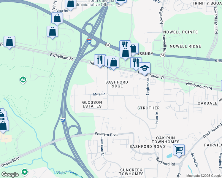 map of restaurants, bars, coffee shops, grocery stores, and more near 117 Bashford Road in Raleigh