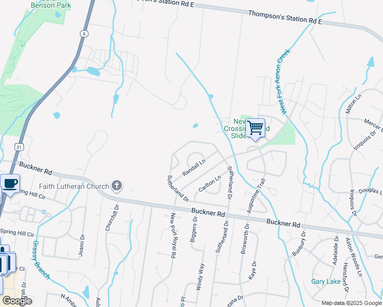 map of restaurants, bars, coffee shops, grocery stores, and more near 5007 Hancock Circle in Thompson's Station