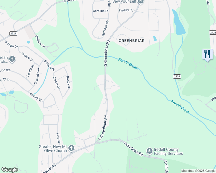 map of restaurants, bars, coffee shops, grocery stores, and more near 544 South Greenbriar Road in Statesville