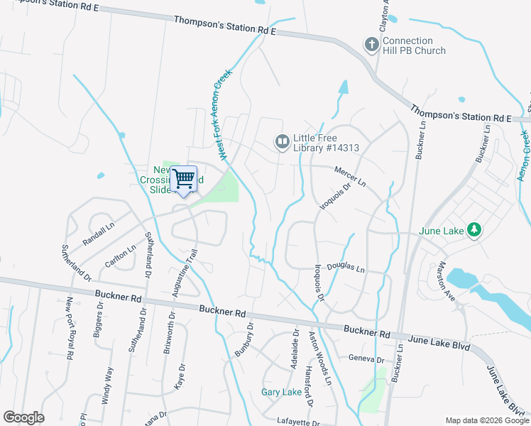 map of restaurants, bars, coffee shops, grocery stores, and more near 1042 Watauga Court in Thompson's Station