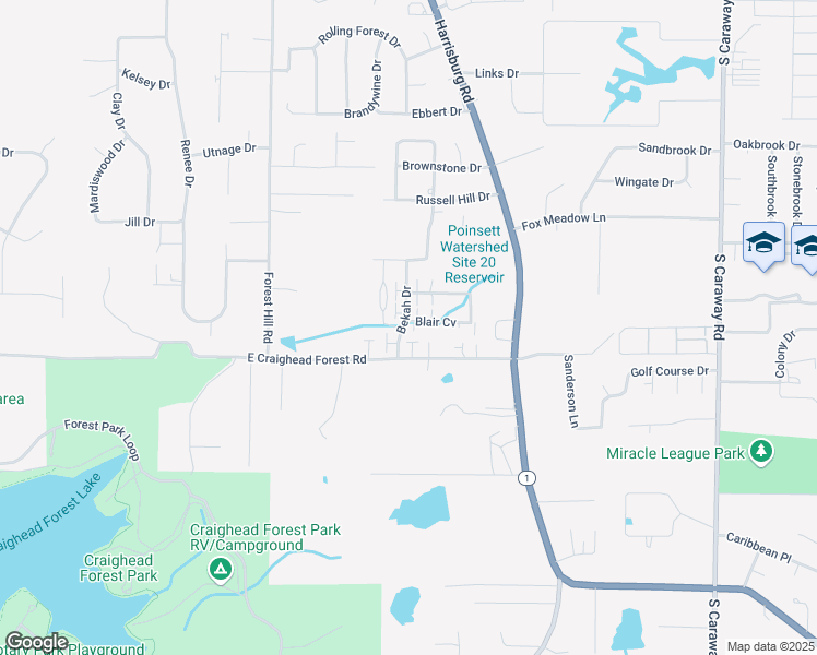 map of restaurants, bars, coffee shops, grocery stores, and more near 19 Bekah Drive in Jonesboro