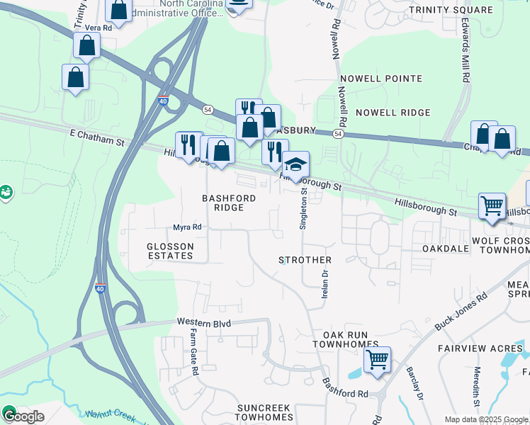 map of restaurants, bars, coffee shops, grocery stores, and more near 6058 Inona Place in Raleigh