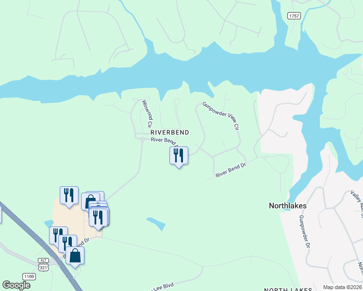map of restaurants, bars, coffee shops, grocery stores, and more near 301 Captains Way Court in Granite Falls