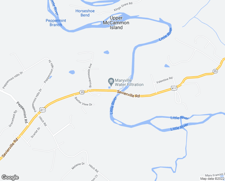 map of restaurants, bars, coffee shops, grocery stores, and more near 3728 Sevierville Road in Maryville