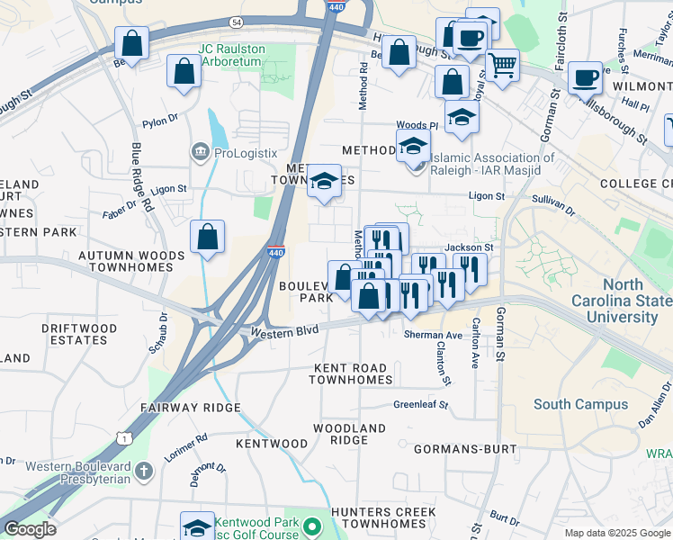 map of restaurants, bars, coffee shops, grocery stores, and more near 907 Chaney Road in Raleigh