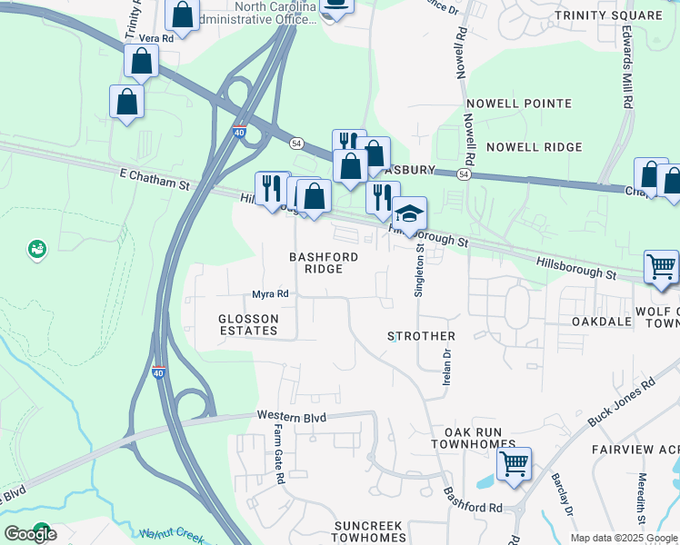map of restaurants, bars, coffee shops, grocery stores, and more near 600 Angel Court in Raleigh