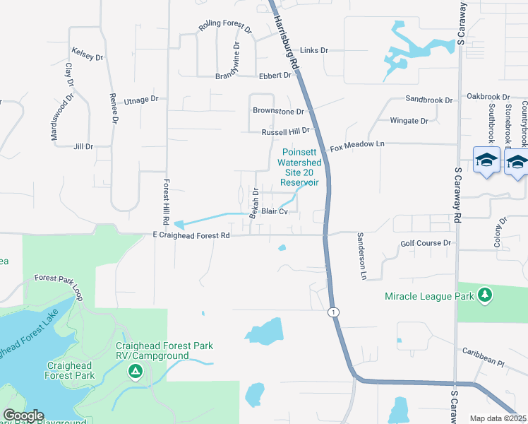 map of restaurants, bars, coffee shops, grocery stores, and more near 934 East Craighead Forest Road in Jonesboro