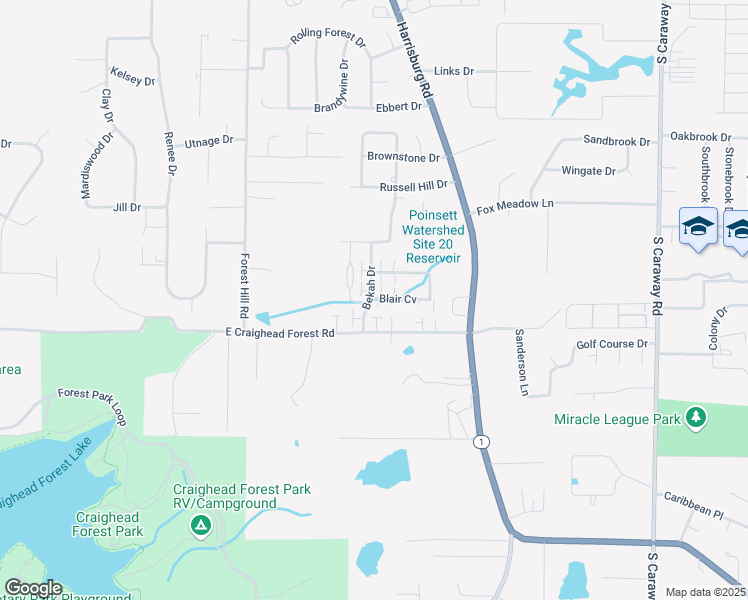 map of restaurants, bars, coffee shops, grocery stores, and more near 19 Bekah Drive in Jonesboro