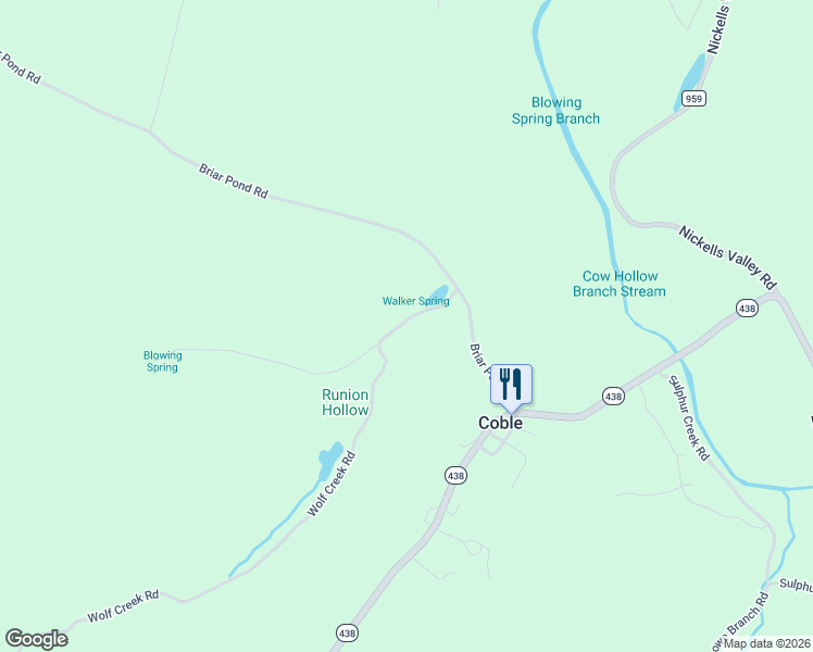 map of restaurants, bars, coffee shops, grocery stores, and more near 173 Wolf Creek Road in Centerville