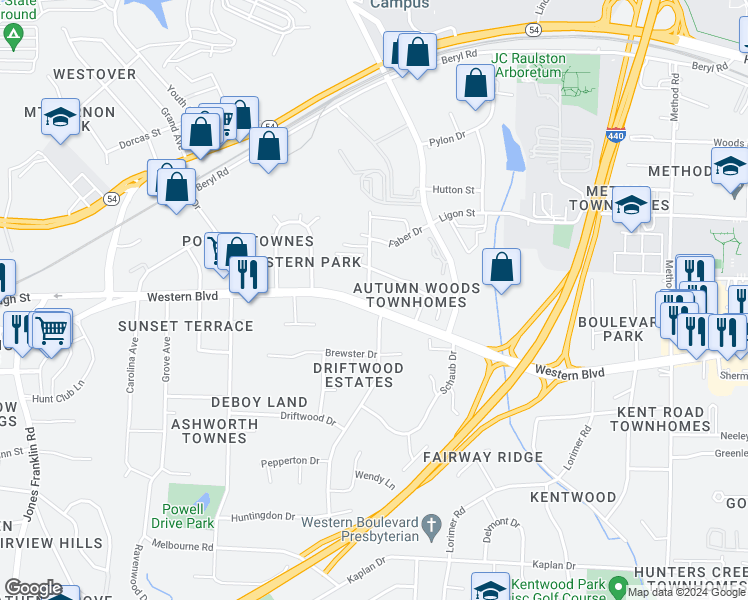 map of restaurants, bars, coffee shops, grocery stores, and more near 821 Gannett Street in Raleigh