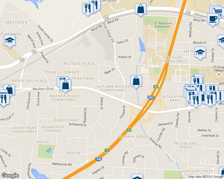 map of restaurants, bars, coffee shops, grocery stores, and more near 4720 Altha Street in Raleigh