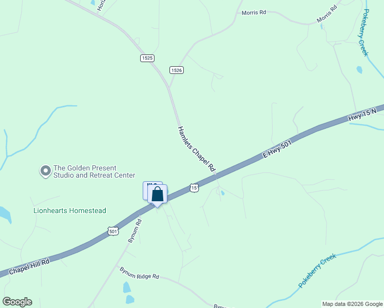 map of restaurants, bars, coffee shops, grocery stores, and more near 151 Hamlets Chapel Road in Pittsboro
