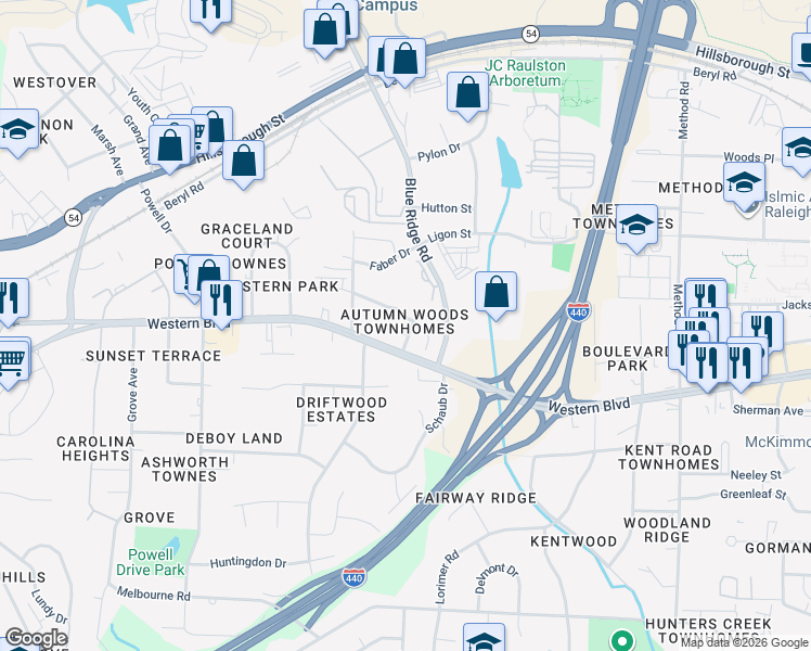 map of restaurants, bars, coffee shops, grocery stores, and more near 4720 Altha Street in Raleigh