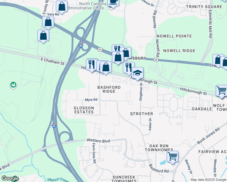 map of restaurants, bars, coffee shops, grocery stores, and more near 6109 Spice Ridge Lane in Raleigh
