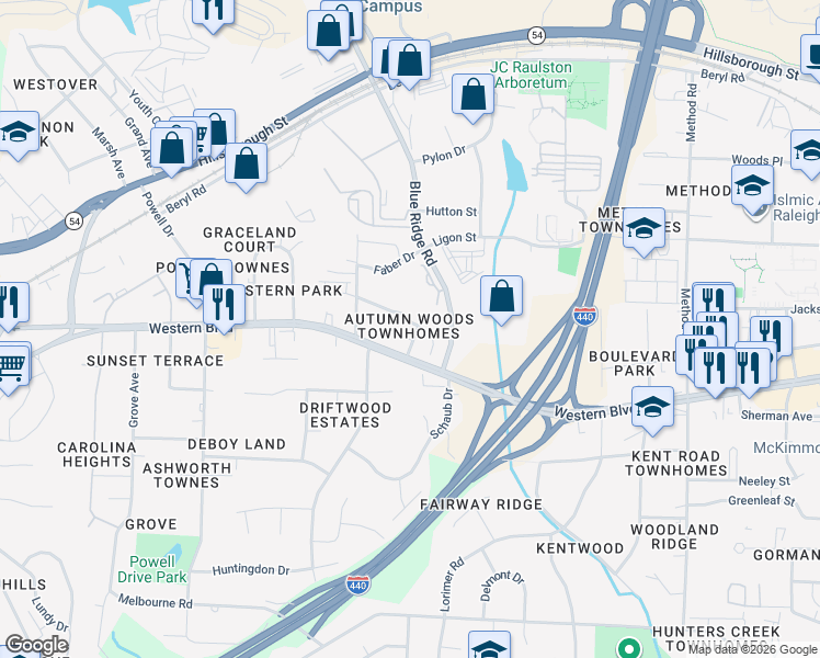 map of restaurants, bars, coffee shops, grocery stores, and more near 4720 Altha Street in Raleigh