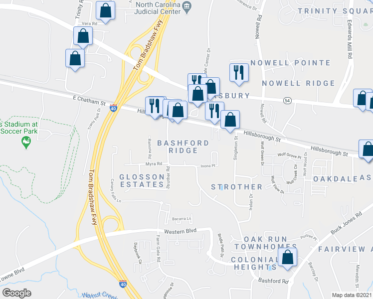 map of restaurants, bars, coffee shops, grocery stores, and more near 6116 Spice Ridge Lane in Raleigh