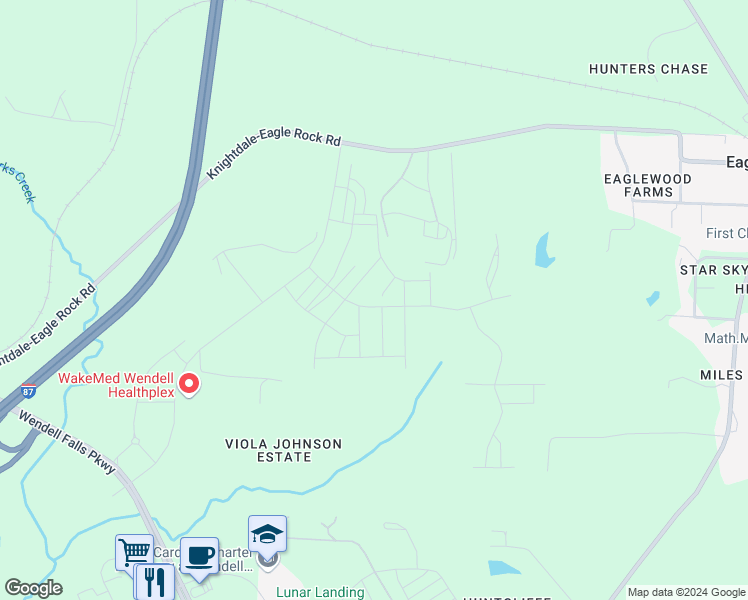 map of restaurants, bars, coffee shops, grocery stores, and more near 305 Wash Hollow Drive in Wendell