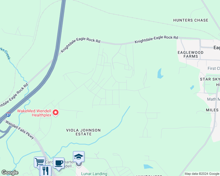 map of restaurants, bars, coffee shops, grocery stores, and more near 305 Wash Hollow Drive in Wendell