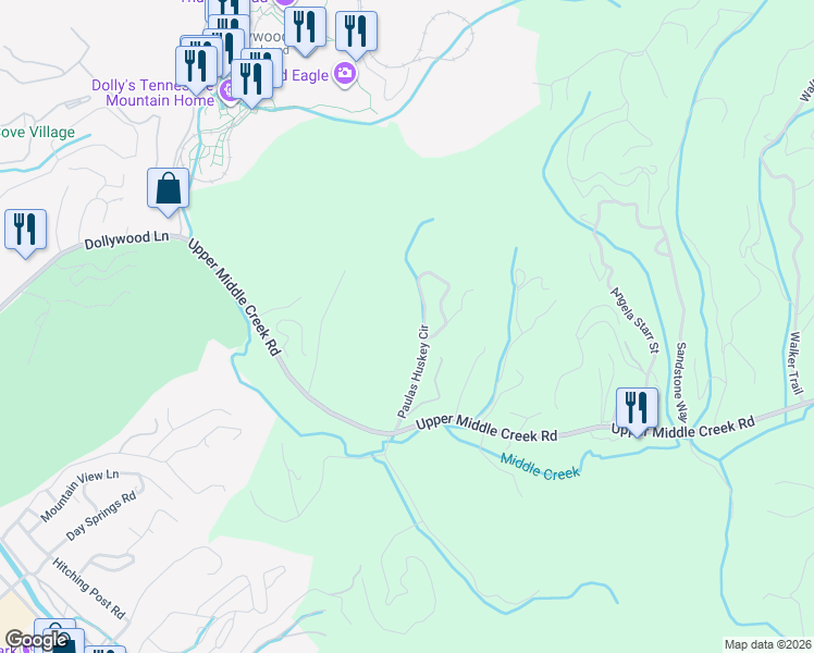 map of restaurants, bars, coffee shops, grocery stores, and more near 1792 Paulas Huskey Circle in Sevierville