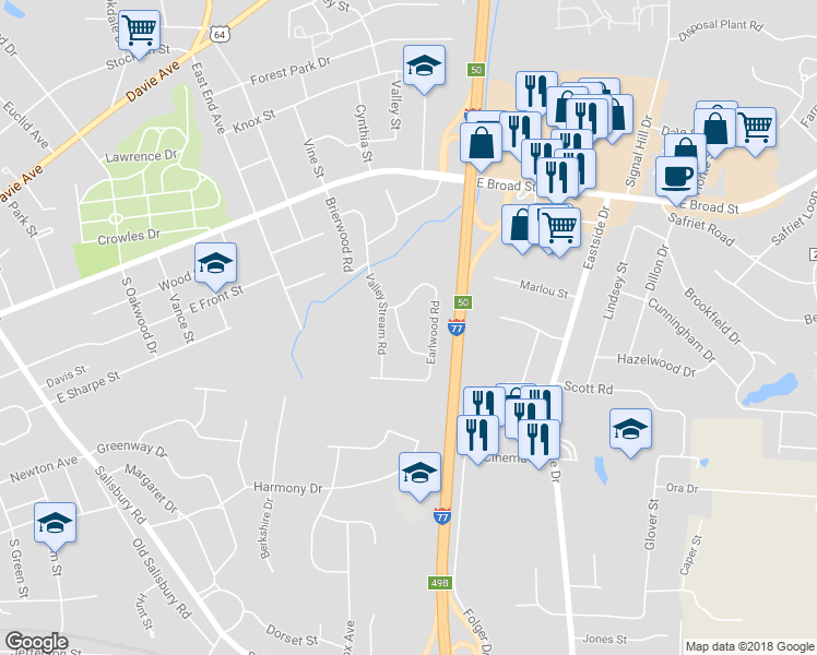 map of restaurants, bars, coffee shops, grocery stores, and more near 315 Glenhaven Road in Statesville