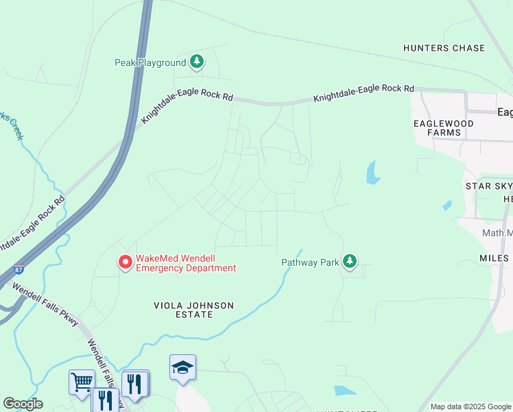 map of restaurants, bars, coffee shops, grocery stores, and more near 3000 Poinsettia Lane in Wendell
