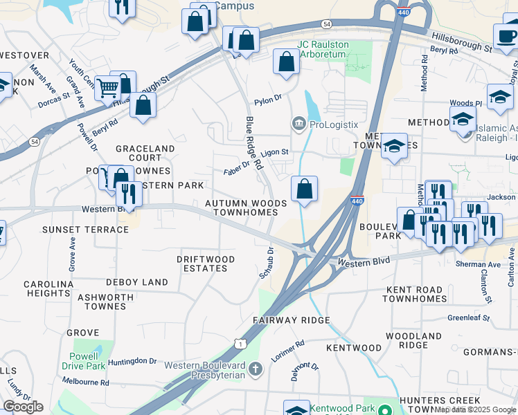 map of restaurants, bars, coffee shops, grocery stores, and more near in Raleigh