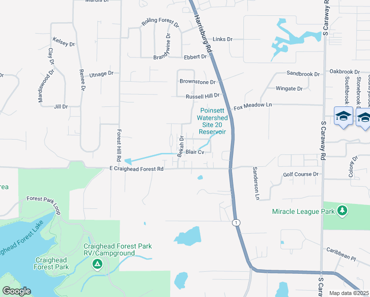 map of restaurants, bars, coffee shops, grocery stores, and more near 4305 Bekah Drive in Jonesboro