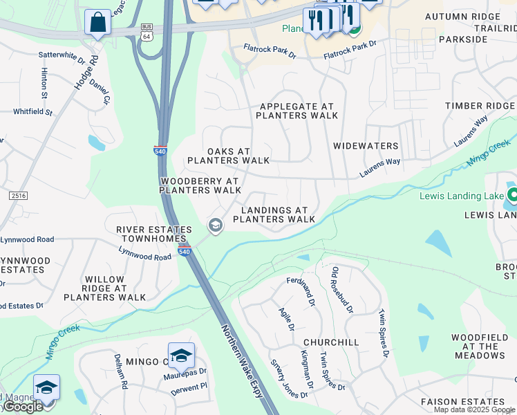 map of restaurants, bars, coffee shops, grocery stores, and more near 1004 Silverbell Lane in Knightdale