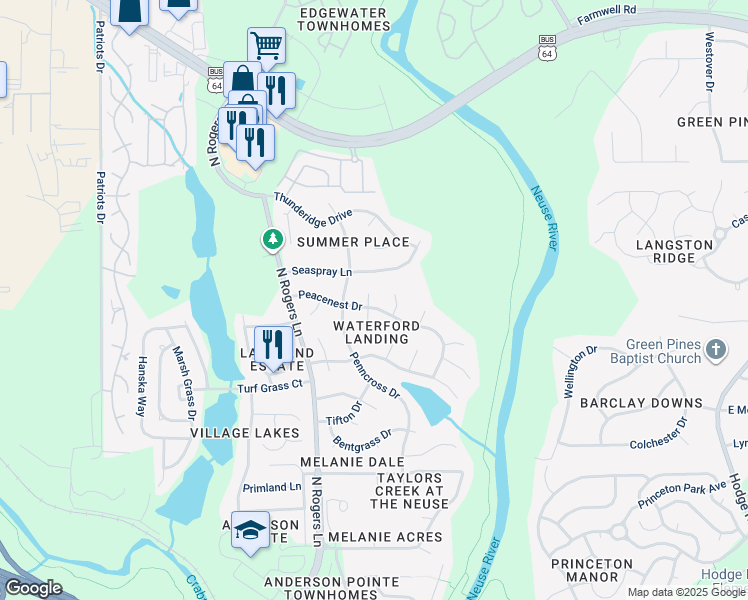 map of restaurants, bars, coffee shops, grocery stores, and more near 1000 Angel Oaks Court in Raleigh