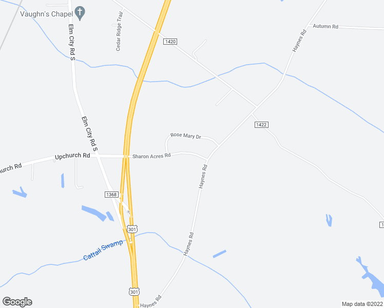 map of restaurants, bars, coffee shops, grocery stores, and more near 5200 Sharon Acres Road in Elm City