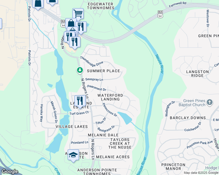 map of restaurants, bars, coffee shops, grocery stores, and more near 1000 Angel Oaks Court in Raleigh
