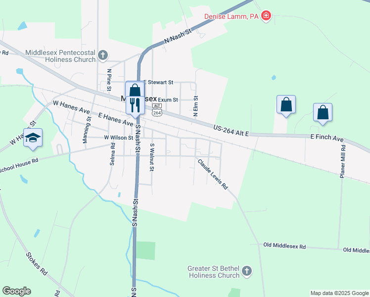 map of restaurants, bars, coffee shops, grocery stores, and more near 10317 South Oak Street in Middlesex