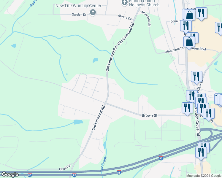 map of restaurants, bars, coffee shops, grocery stores, and more near 1043 Old Linwood Road in Lexington