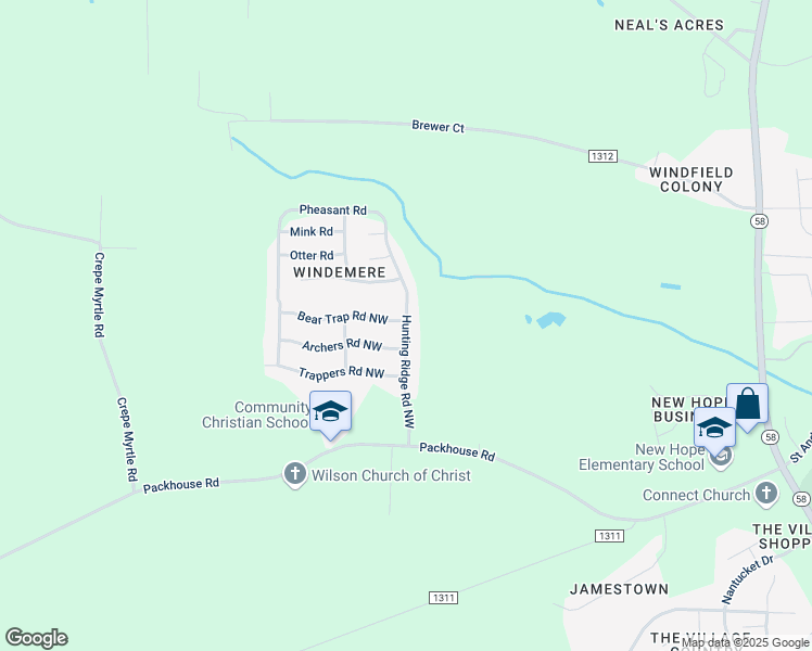 map of restaurants, bars, coffee shops, grocery stores, and more near 5201 Hunting Ridge Road Northwest in Wilson