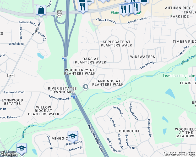 map of restaurants, bars, coffee shops, grocery stores, and more near 1010 Clay Hill Drive in Knightdale
