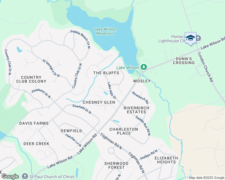 map of restaurants, bars, coffee shops, grocery stores, and more near 4510 Lake Hills Dr in Wilson
