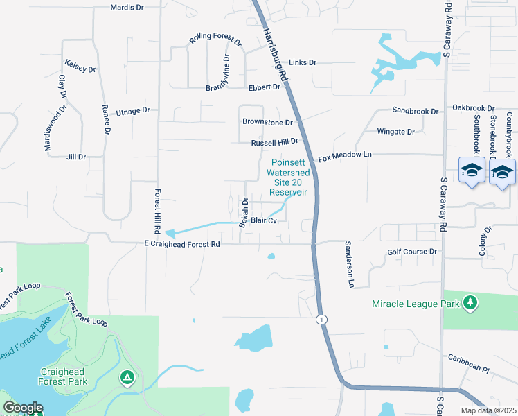 map of restaurants, bars, coffee shops, grocery stores, and more near 4209 Sydney Cove in Jonesboro
