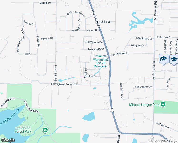 map of restaurants, bars, coffee shops, grocery stores, and more near 4213 Sydney Cove in Jonesboro