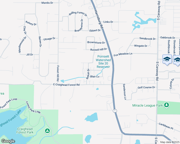 map of restaurants, bars, coffee shops, grocery stores, and more near 4305 Bekah Drive in Jonesboro