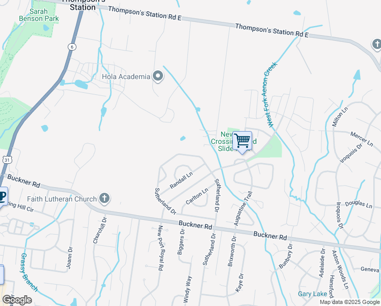 map of restaurants, bars, coffee shops, grocery stores, and more near 2739 Sutherland Drive in Thompson's Station