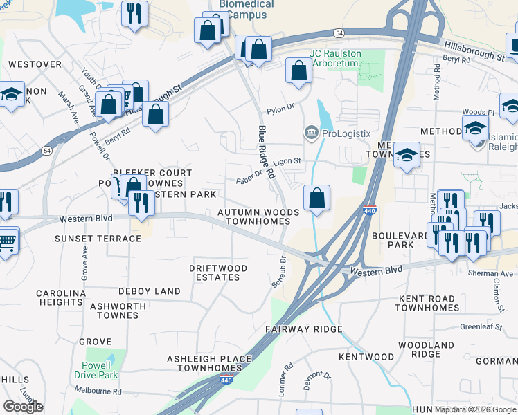 map of restaurants, bars, coffee shops, grocery stores, and more near 4720 Altha Street in Raleigh