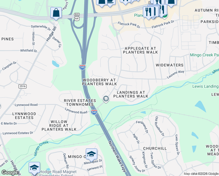 map of restaurants, bars, coffee shops, grocery stores, and more near 1004 Oakgrove Drive in Knightdale